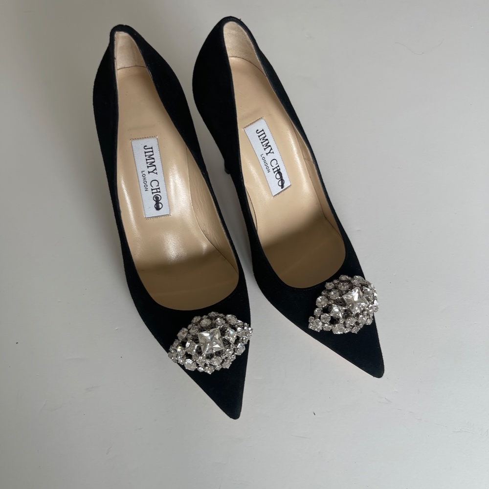 Jimmy Choo Tisso 100 Crystal Suede Black Heel